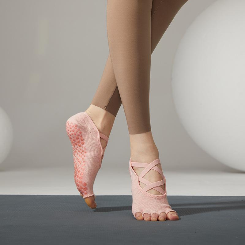Дышащие носки для йоги с открытой спиной, нескользящие силиконовые спортивные носки для танцев с пятью пальцами, профессиональные однотонные хлопковые носки для пилатеса