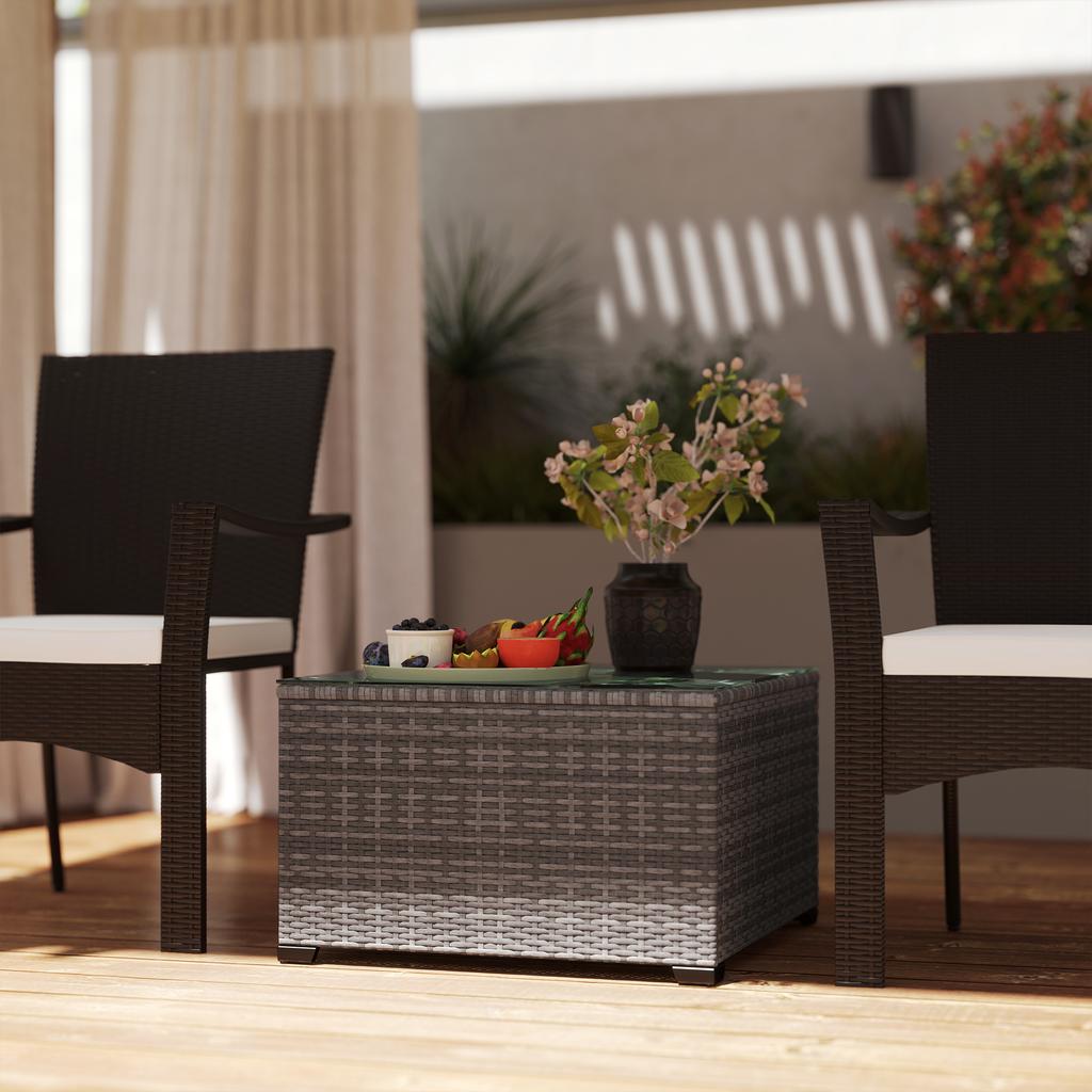 62 X 62cm Glass Top Rattan Side Table Dark Grey