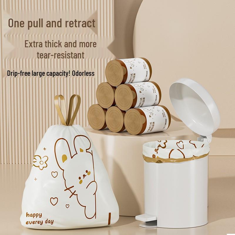 Pink Large Drawstring Thickened Garbage Bag for Household & Kitchen, Student-Friendly, with Automatic Closure