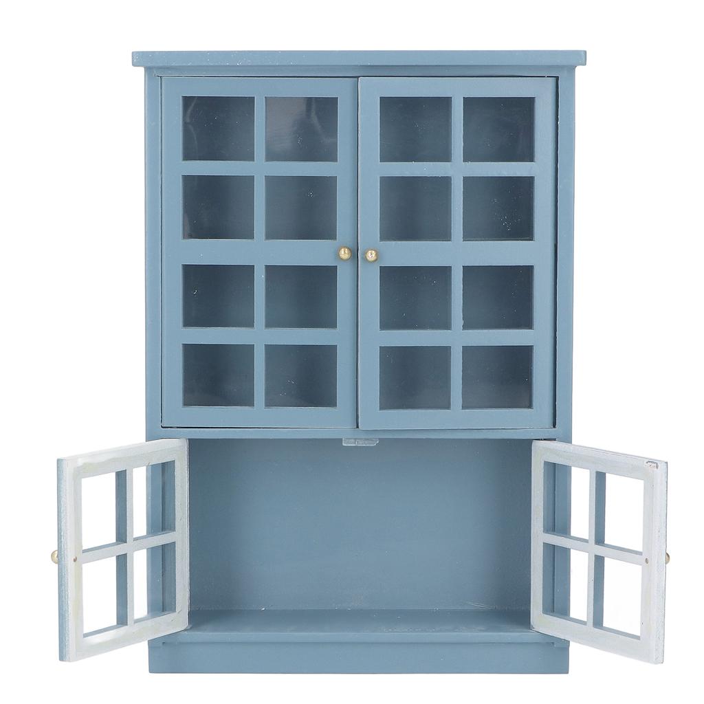 1:12 Scale Dollhouse Furniture Cabinet Dark Blue Miniature Wooden Dollhouse Bookshelf