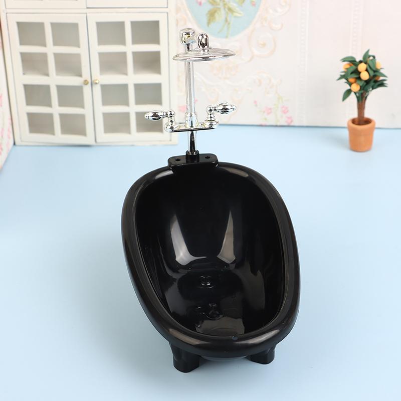 1Set Black Dollhouse Mini Furniture Bathtub Model Toy Simulation Bathroom Accessories Kids Pretend Doll House Decoraton Toy