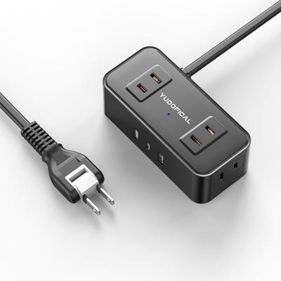 YUDOFICAL Удлинитель-сетевой фильтр, 2 м, с розетками и USB, Октопус-стиль разводки, 4 розетки переменного тока, 2 порта USB-A + порт Type-C, Настенное крепление, Октопус