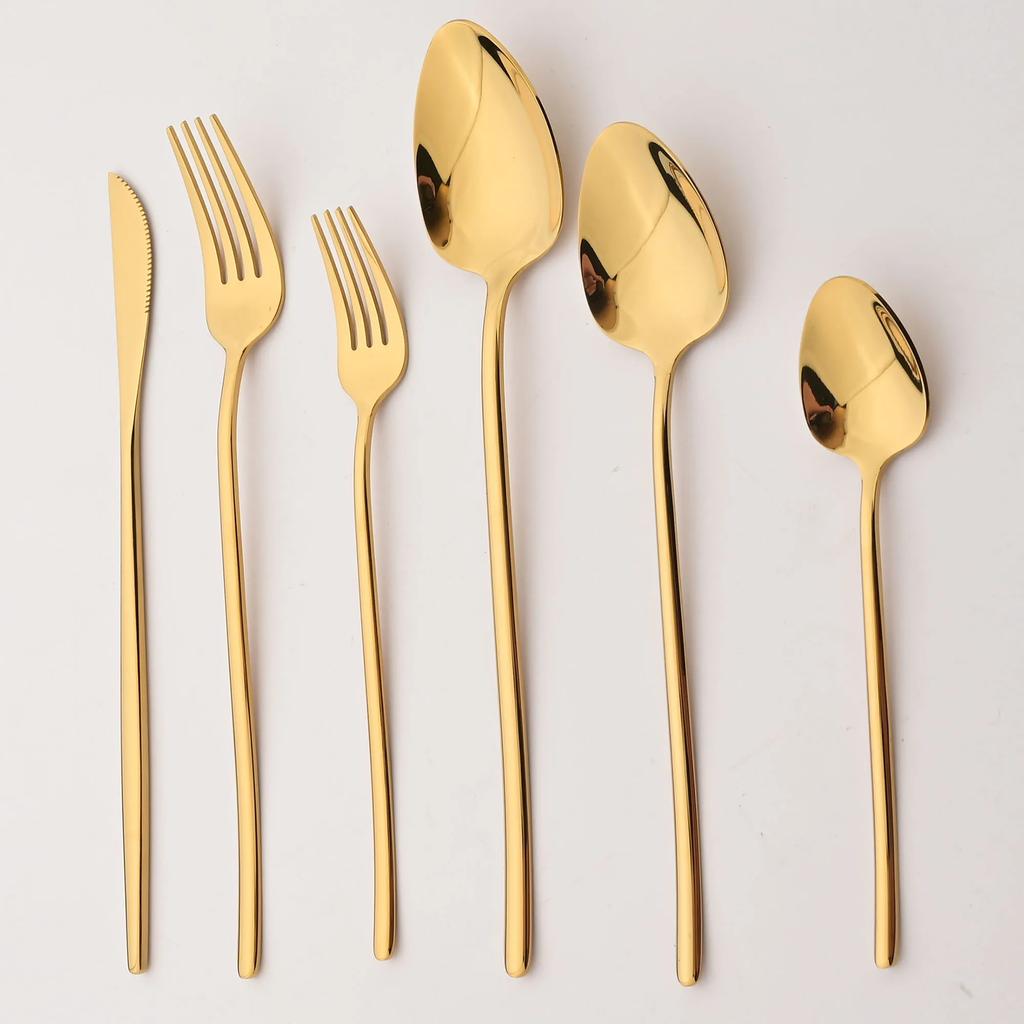 6pcs Tableware Set Gold Cutlery Stainless Steel Flatware Mirror Knife Fork Dessert Spoon Korean Dinnerware Set Luxury