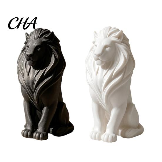 Маленькая статуэтка льва, 3D-печатная скульптура, Черно-белые фигурки животных с текстурированной гривой, Минималистичный декор для стола в гостиной, офисе