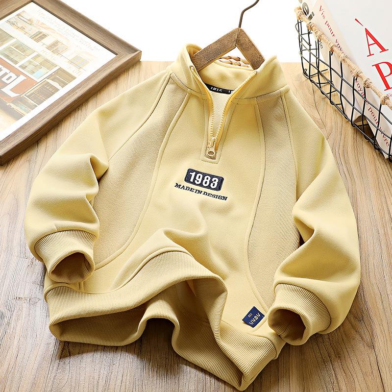Флисовая толстовка для мальчиков зима 2024: Полузастежка-молния, длинный рукав, корейский стиль для детей