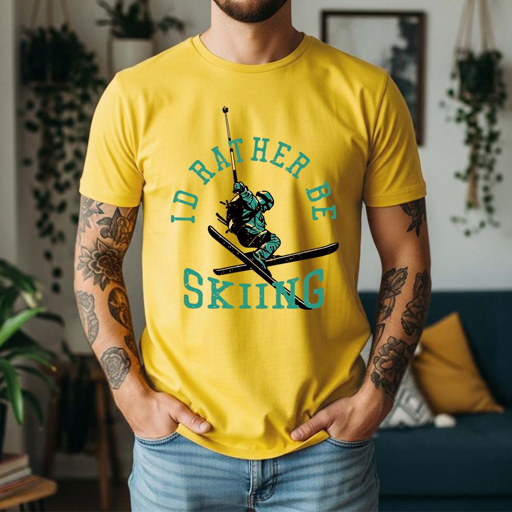 New Summer Unisexs 100 Pure Cotton TShirt Id Rather Be Skiing Ski Enthusiast Winter Adventure Casual Breathable Short Sleeve