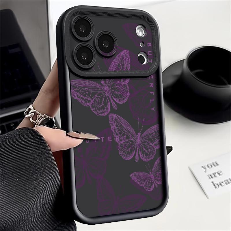 Розовый чехол с бабочками для iPhone 17 Pro Max Чехол iPhone 16 15 14 13 Pro Max 11 17e 16e Ударопрочный бампер Мягкий силиконовый чехол для телефона