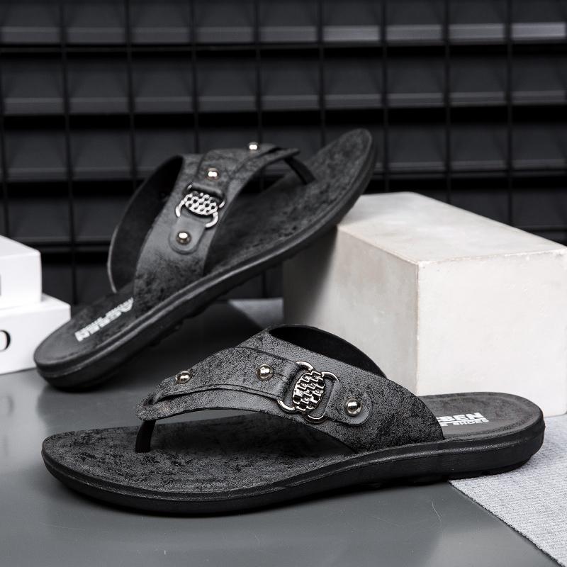 High Quality Men 2024New Casual Leather Sandals Outdoor Antiskid Beach Shoes Men's Trend Summer Wear Slippers Fashion Flip Flops