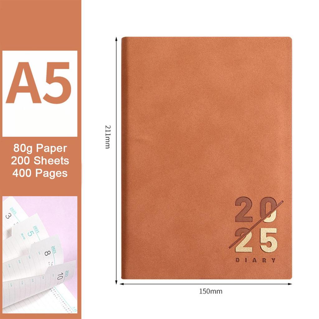 Кожаный деловой план на 2025 год формата А5, ежедневник для студентов, дневник учета на 365 дней, блокнот, памятка, 200 листов, 400 страниц