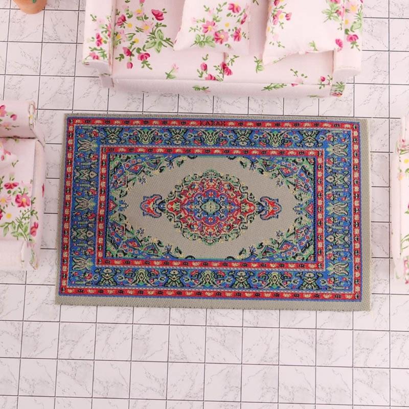 Miniature Dollhouses Rug With Traditional Turkish Pattern Furnishing Carpet Decorative Accessory for Craft Model Project