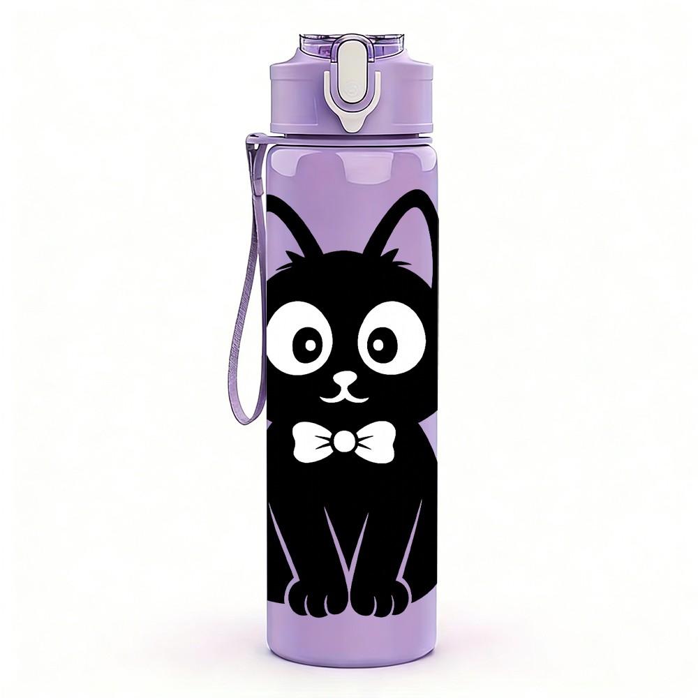 1PC Gentleman Black Cat 750ml Color Plastic Sports Water Bottle Leakproof Flip Straw Lid Suitable for Sports Office Home Use