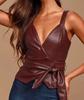 Women Top Burgundy Sleeveless Party Wear Handmade Lambskin Leather Stylish Casual