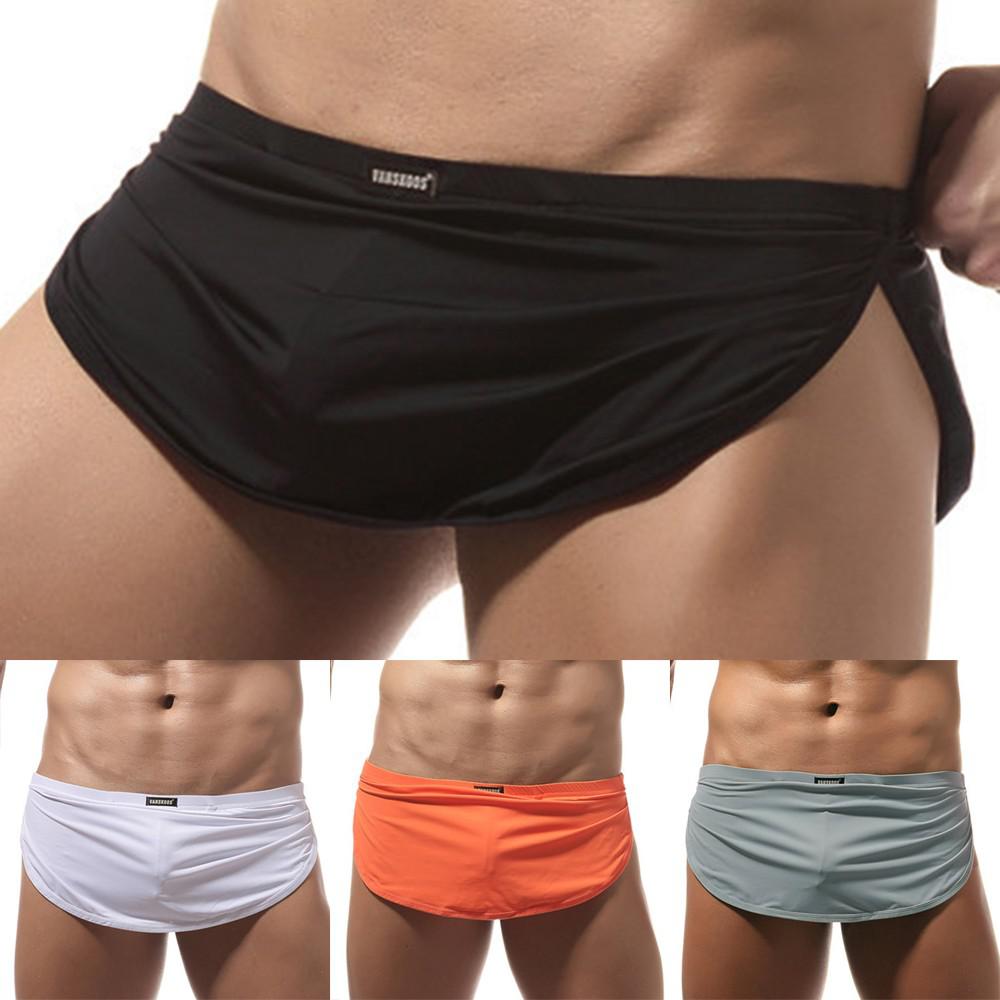 Mens Home Pant Casual Shorts With Penis Pouch Thong Elastic Trunks Underwear