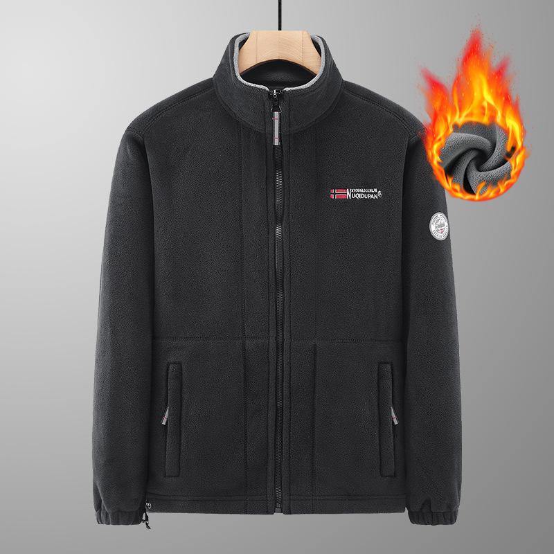Plush and Thickened Double-sided Fleece Jacket for Men's Warmth Casual and Loose Size Jacket