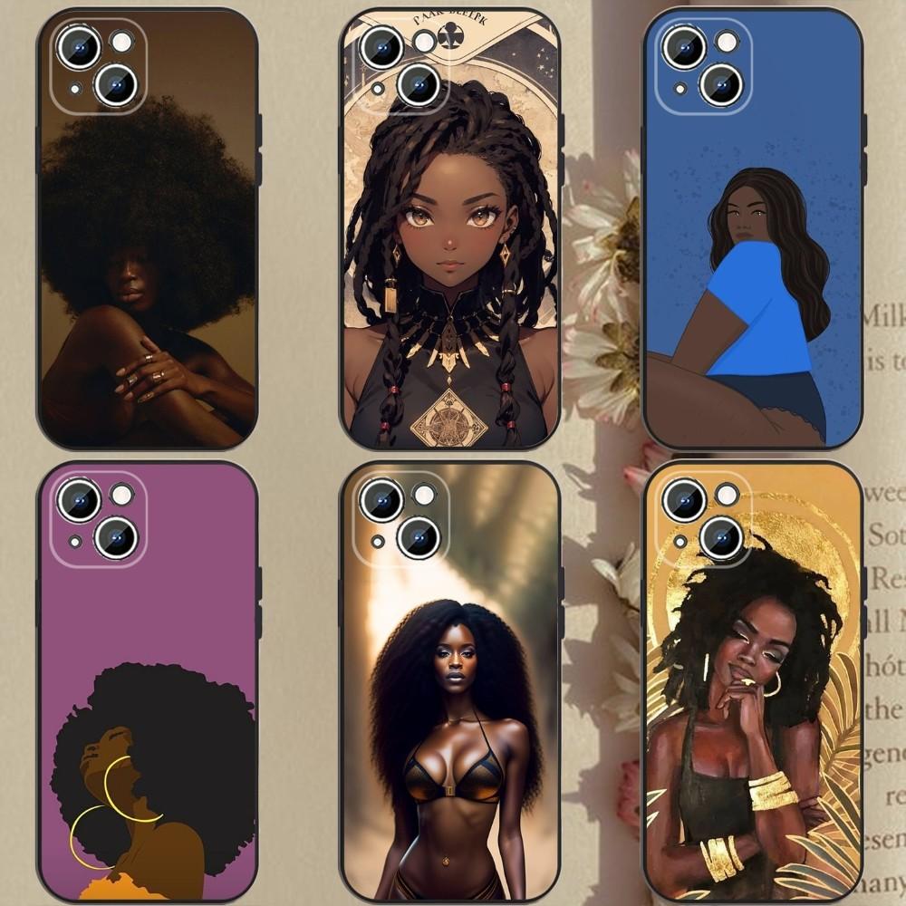 Afro Girls Art Phone Case Phone Case For Apple iPhone 15,14,13,12,11,XS,XR,X,8,7,Pro,Max,Plus,mini Silicone Black Cover