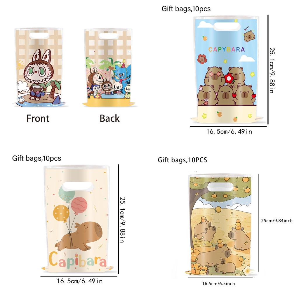 Пакеты для подарков на детскую вечеринку в тематике капибары Лабубу с блестящей ручкой для празднования дня рождения