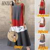 Women Cotton Sleeveless O-Neck Summer Vintage Print Long Dress