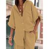 Women's Casual Sets Summer Cotton and Linen Short-sleeved Lapel Shirt Straight Trousers Two-piece Set