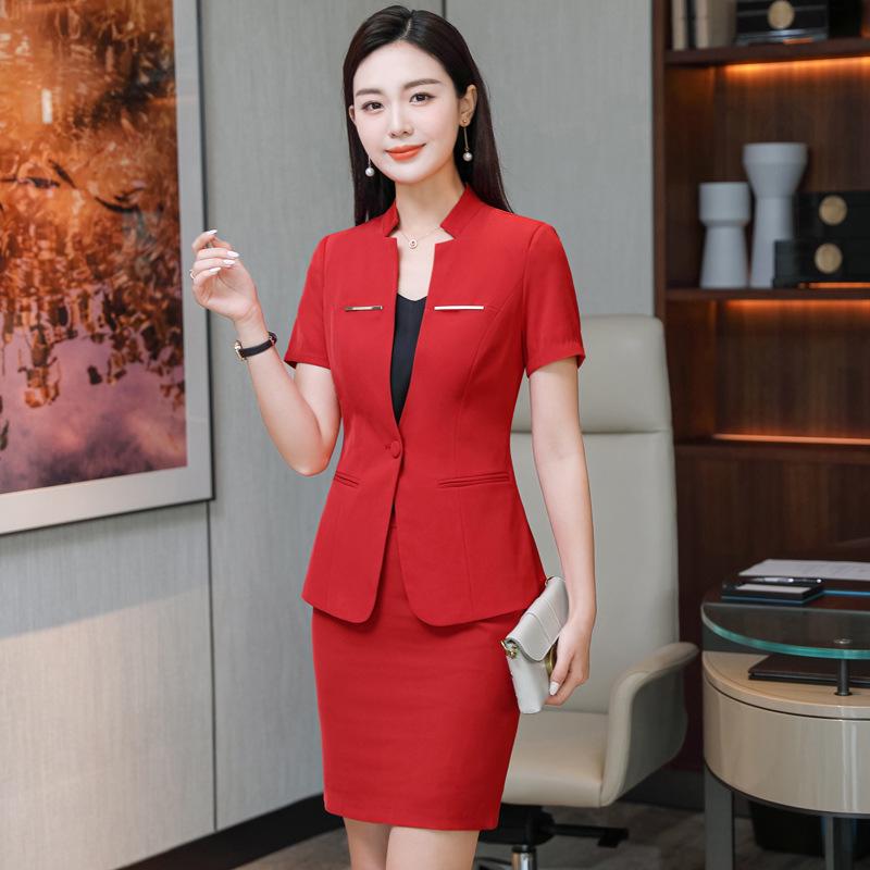 Women's Short-Sleeve Skirt Suit for Hospitality and Catering Work Uniform