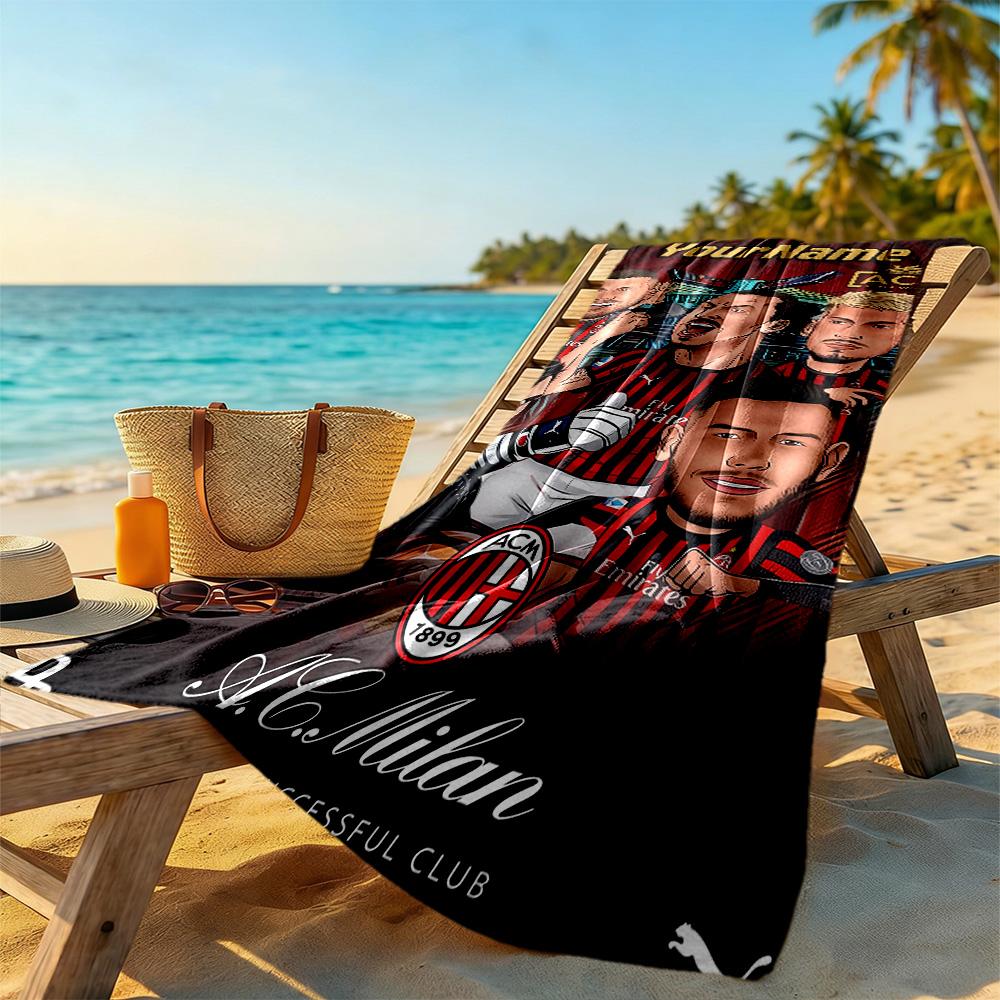 Ac Milan Customizable Name Beach Towel Super Soft Microfiber Quickdry Fabric Suitable for Sports Travel Swimming Yoga Bathroom Beach And Pool