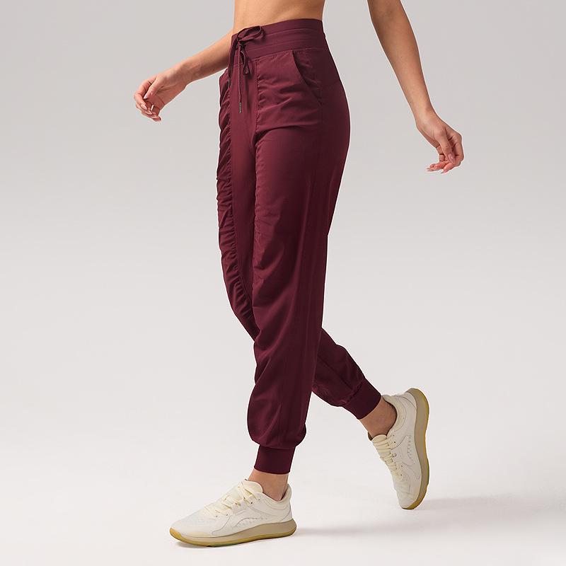 Women's Quick-Dry Pleated Sports Pants - Summer Running, Fitness, Casual Straight-Leg Design with Drawstring.