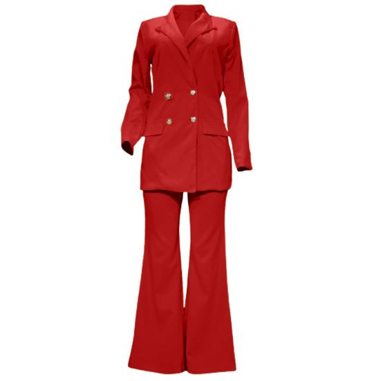 1 комплект, женский пиджак, брюки, сплошной цвет, широкие брюки, осень-зима, двубортный костюм с лацканами, комплект для офиса