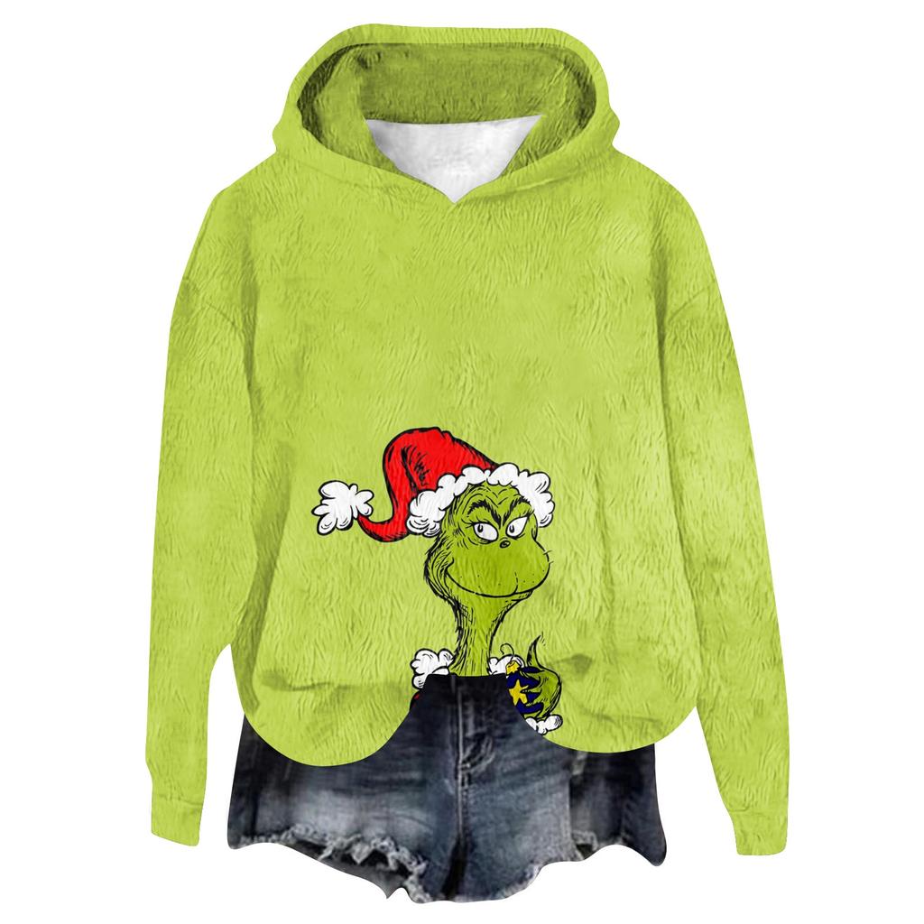 Women's Hooded Long Sleeve Christmas Printed Flannel Top Hooded Sweatshirt