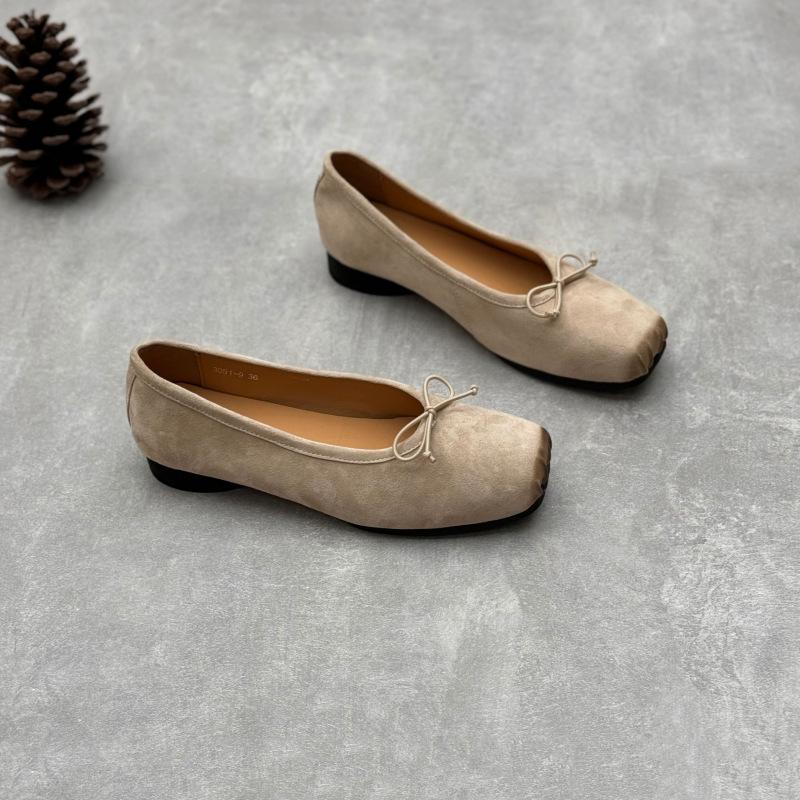 Кожаные балетки женские кожаные туфли Мэри Джейн на толстом каблуке с квадратной головкой