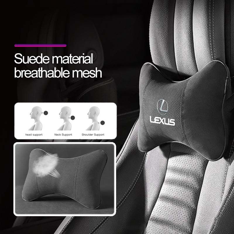 hbsh4 Car Suede Headrest Neck Support Auto Seat Accessories For Lexus LS LC RZ IS350 ES300 GS350 CT200h GX460 LX570 RX500h NX300 UX260