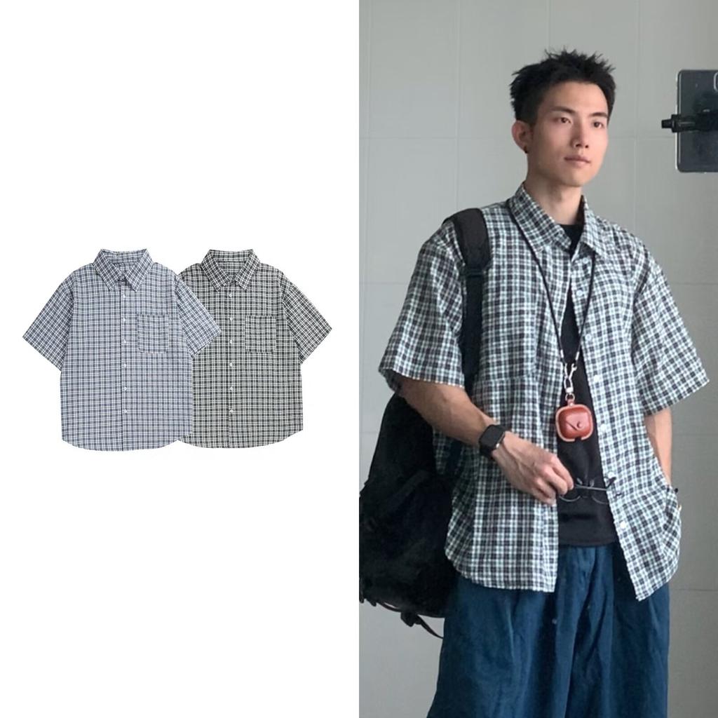 Летняя новая клетчатая рубашка мужская рубашка в стиле ретро с коротким рукавом в американском стиле японская рубашка куртка