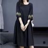 Oversized Women Vintage Long Dress Fashion Casual Spring Summer New 3/4 Sleeve Indie Folk Embroidery Big Size Pullover Midi Robe