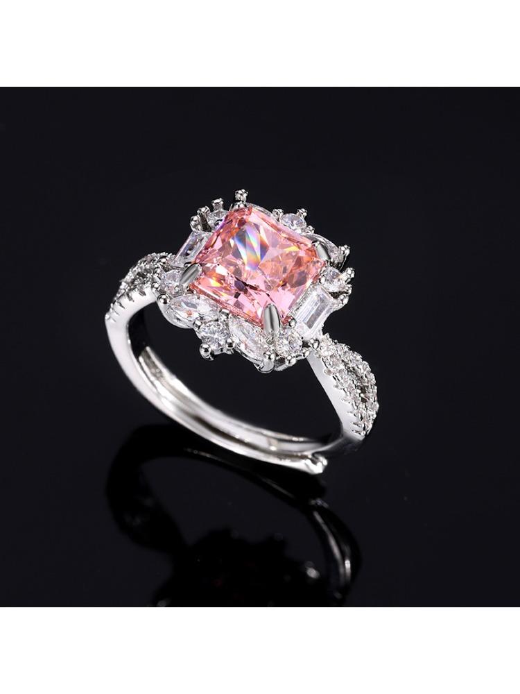 Stylish Full Zircon Shape Pink Ice Cut Premium for Ladies Luxurious High Quality Shiny AAA Ring Anniversary Gift