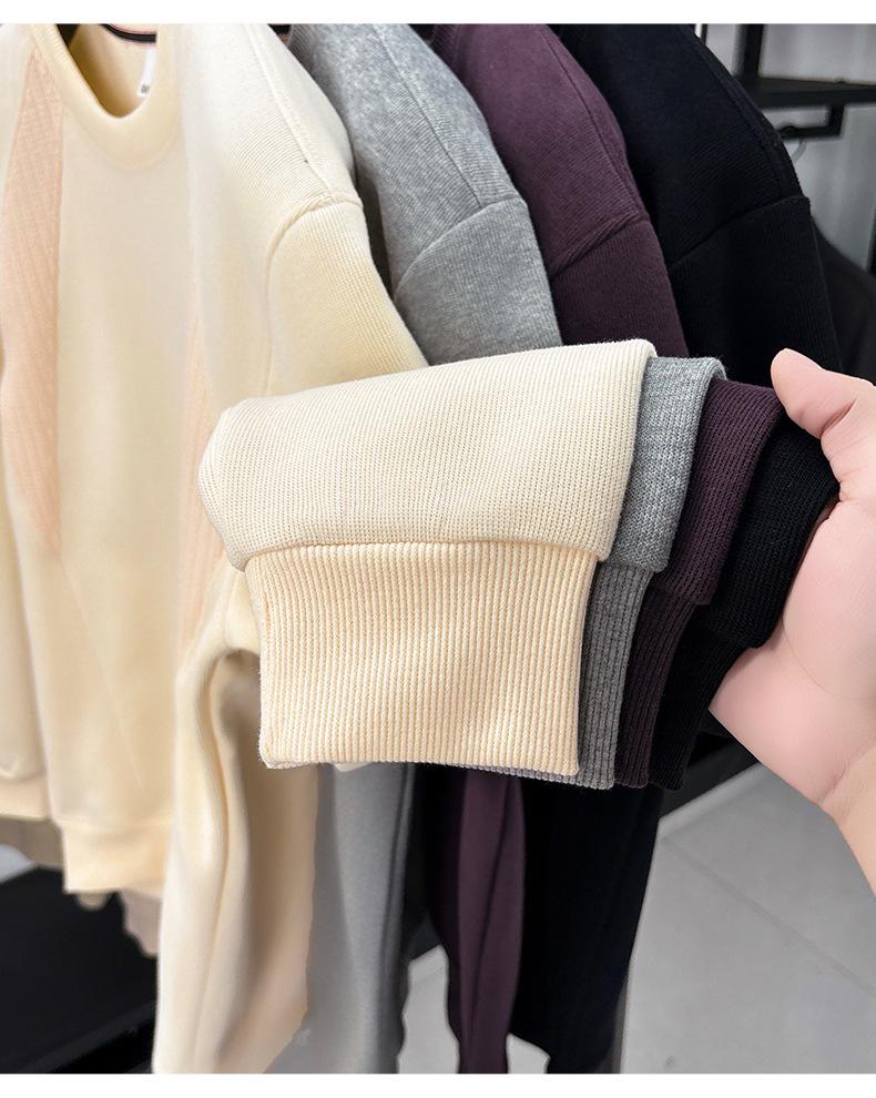 Мужская осенняя толстовка 2025 года из длинноволокнистого хлопка с опущенными плечами - Модный свободный крой, длинный рукав