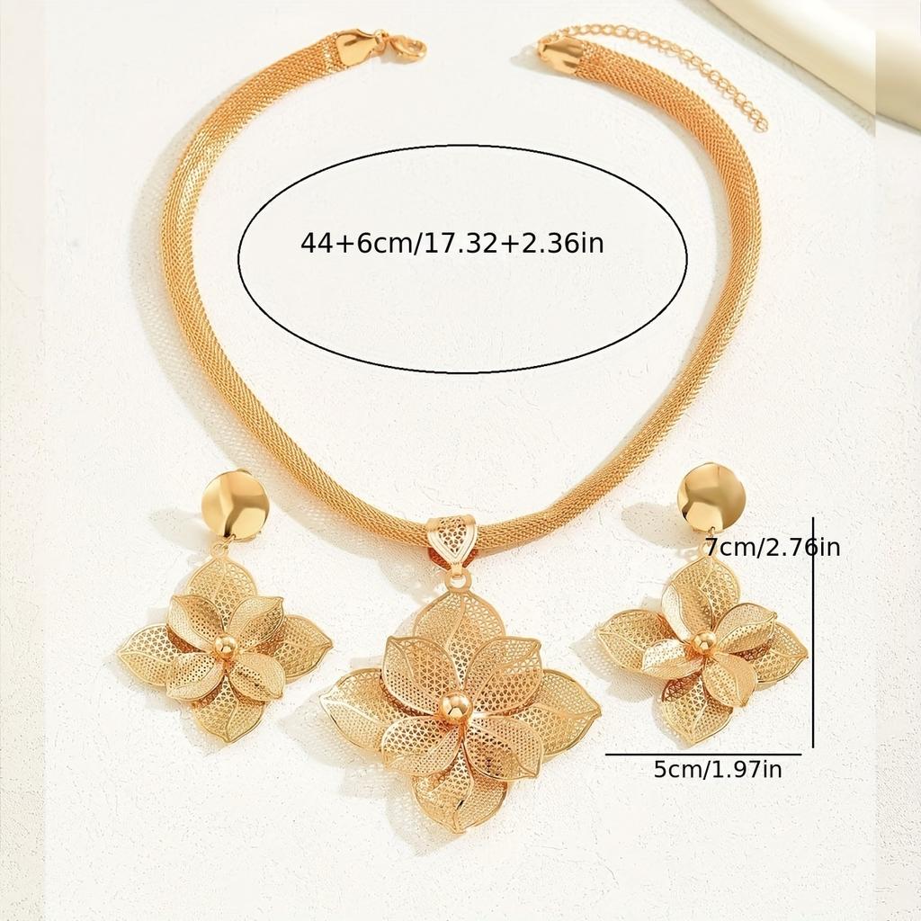 3 шт. серьги плюс ожерелье Dupes роскошный комплект ювелирных изделий модный цветочный дизайн с покрытием одинаковые повседневные наряды аксессуары для вечеринок