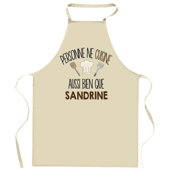 Tablier de cuisine - SANDRINE - Personnalisé (Prénom) - Coton résistant - Impression France