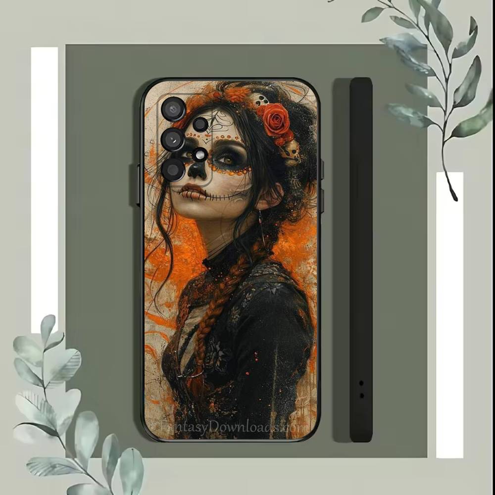 Кэтрина Череп Девушка Мексиканский Чехол Для Телефона Для Samsung S25,S24,S21,S22,S23,S30,Ultra,S20,Plus,Fe,Lite,5G Черный Чехол