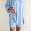 Женский летний комплект из 2 предметов с круглым вырезом и короткими рукавами, с заниженными плечами, топ для больших детей и узкие байкерские шорты для йоги, комплект