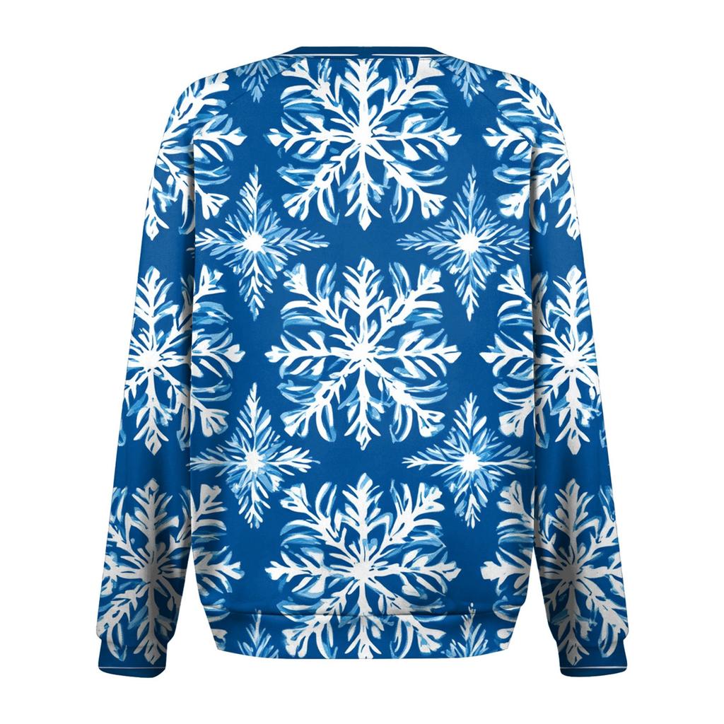 Women's Fashion Casual Long Sleeve Christmas Printed Neck Sweatshirt Top