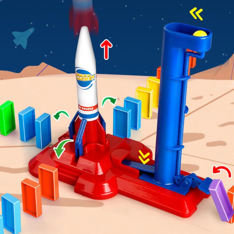 Electric Automatic Laying Domino Brick Train Building Blocks Rocket Toys For Children Colorful Domino Game Educational Toys Gift