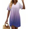 Женские модные повседневные свободные платья с коротким рукавом и V-образным вырезом