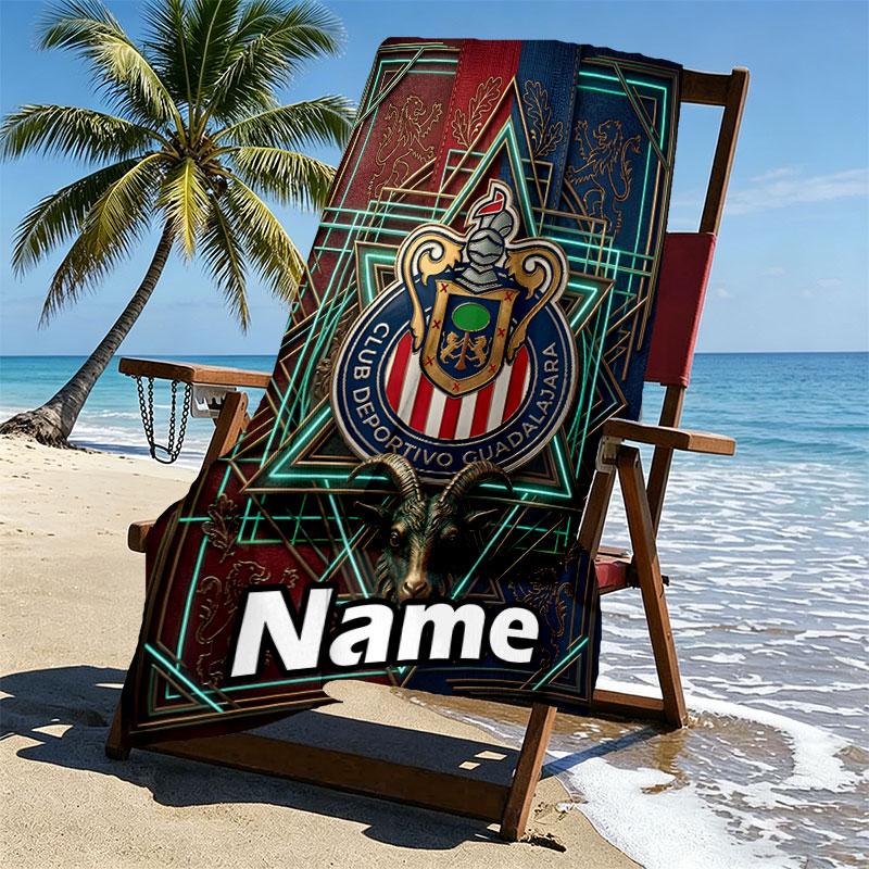 Custom Name Personalized Club Deportivo Guadalajara Print Beach Towel, for Trip Camping Beach Party Home Decor, Birthday Gift for Family & Friends