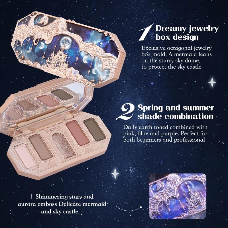 Flower Knows Mermaid Moonlight Палитра теней для век с мерцанием, матовая, хамелеон, водостойкая, 5 цветов