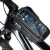 WILD MAN 1L Waterproof Bike Frame Bag with Touchscreen Front Tube, Ideal for Mountain Road Bikes and MTB Cycling (E12, Black)