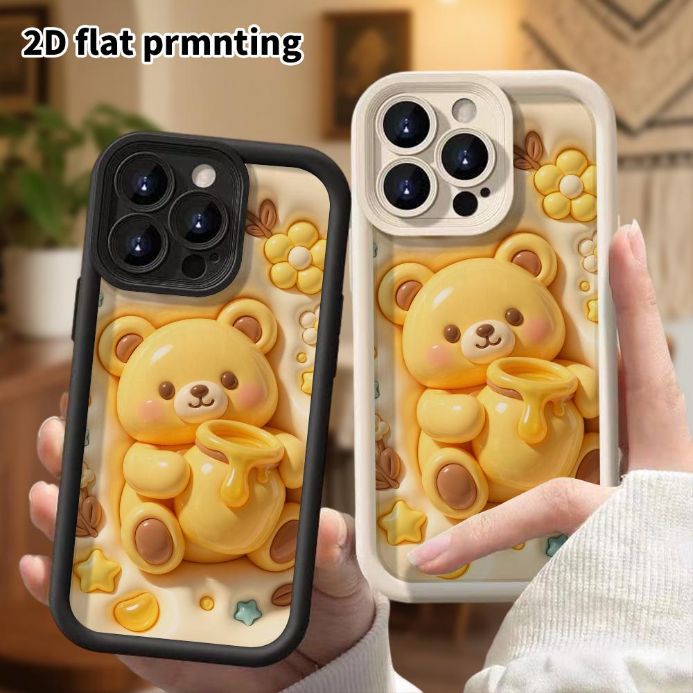 Чехол для телефона: 2D плоский дизайн, подходит для защитных чехлов iPhone 18, 17, 16, 15, 14, 13 Pro, кремово-желтый медовый мишка, идеально для Рождества и Хэллоуина
