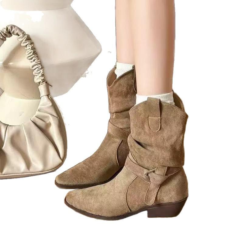 Короткие женские осенне-зимние новые ботинки на платформе, осенне-зимние ботинки с квадратным носком и толстым каблуком, с ремешком и пряжкой, ботинки-чулки для работы