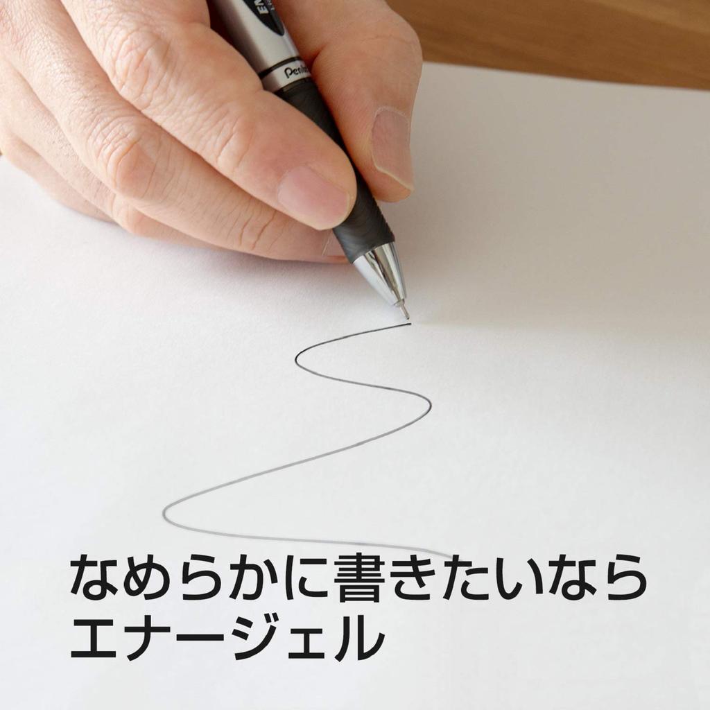 Pentel Gel Ink Energel Knock Ballpoint Silver 10 Pens Pen, 0.7mm, Barrel, BL77-A, Black,