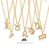 Custom Fashion Gold Titanium Steel Necklace with Zodiac Pendant and Rhinestones