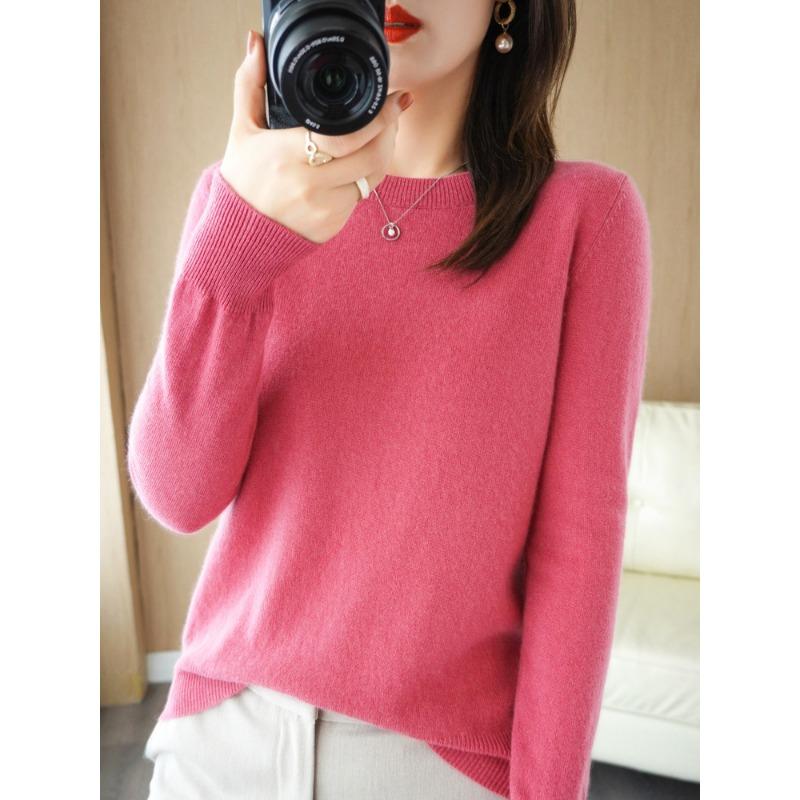 Женская мода повседневная осень-зима однотонные принты с длинным рукавом и круглым вырезом женская одежда шерстяной трикотаж свитера