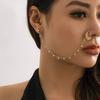 Ethnic Style Star Chain Faux Nose Pearl Tassel Leaf Jewelry Piercing Stud Earrings Nose Ring