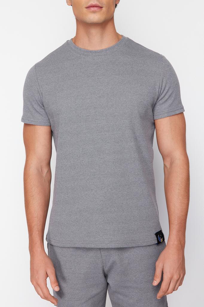 Men's Fashion New Pajama Set Indigo Regular Fit Waffle Knitted Pajama Set with Shorts